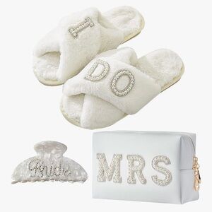 White Bridal Slippers and Accessories Set